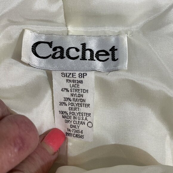 Vintage Cachet Gown 8P Ivory Floral Lace Bodice Off Shoulder Chiffon Layered Y2K - Picture 8 of 10